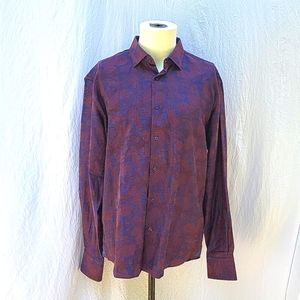 Men's Luchiano Visconti Black long sleeve shirt, textured navy & red, sz L